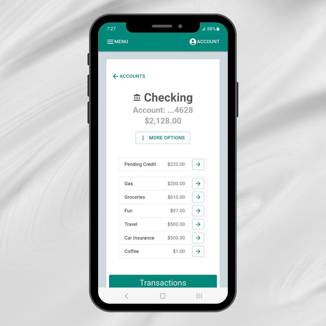 Account view with envelopes